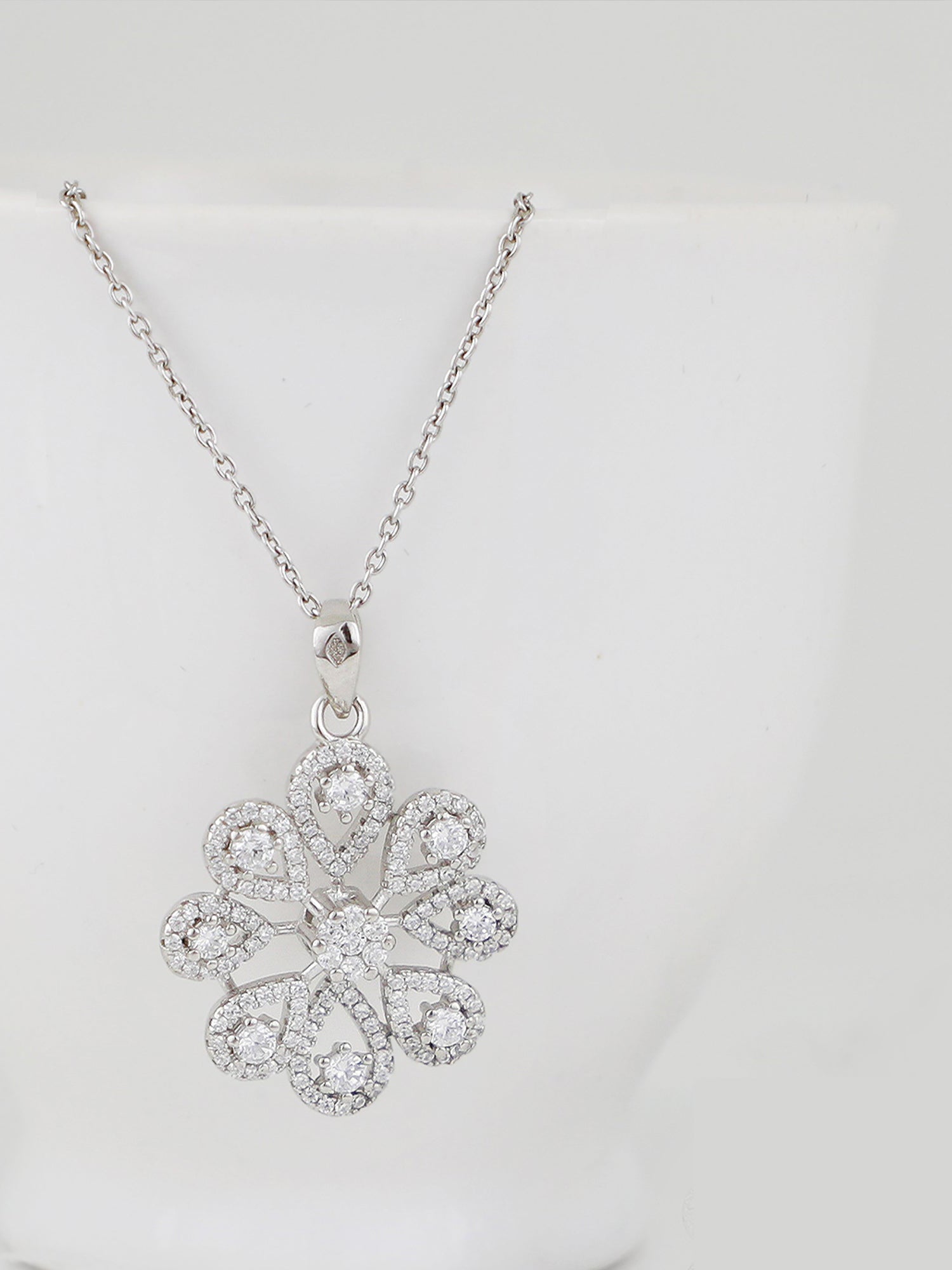 Silver Divine Flower Pendant With Link Chain