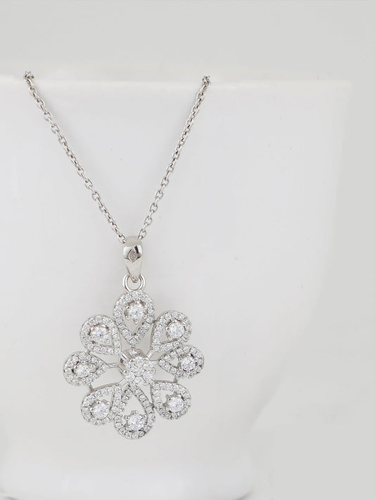 Silver Divine Flower Pendant With Link Chain