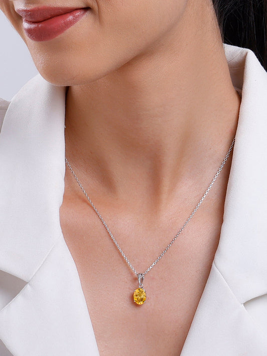 Silver Grace Citrine Pendant With Link Chain
