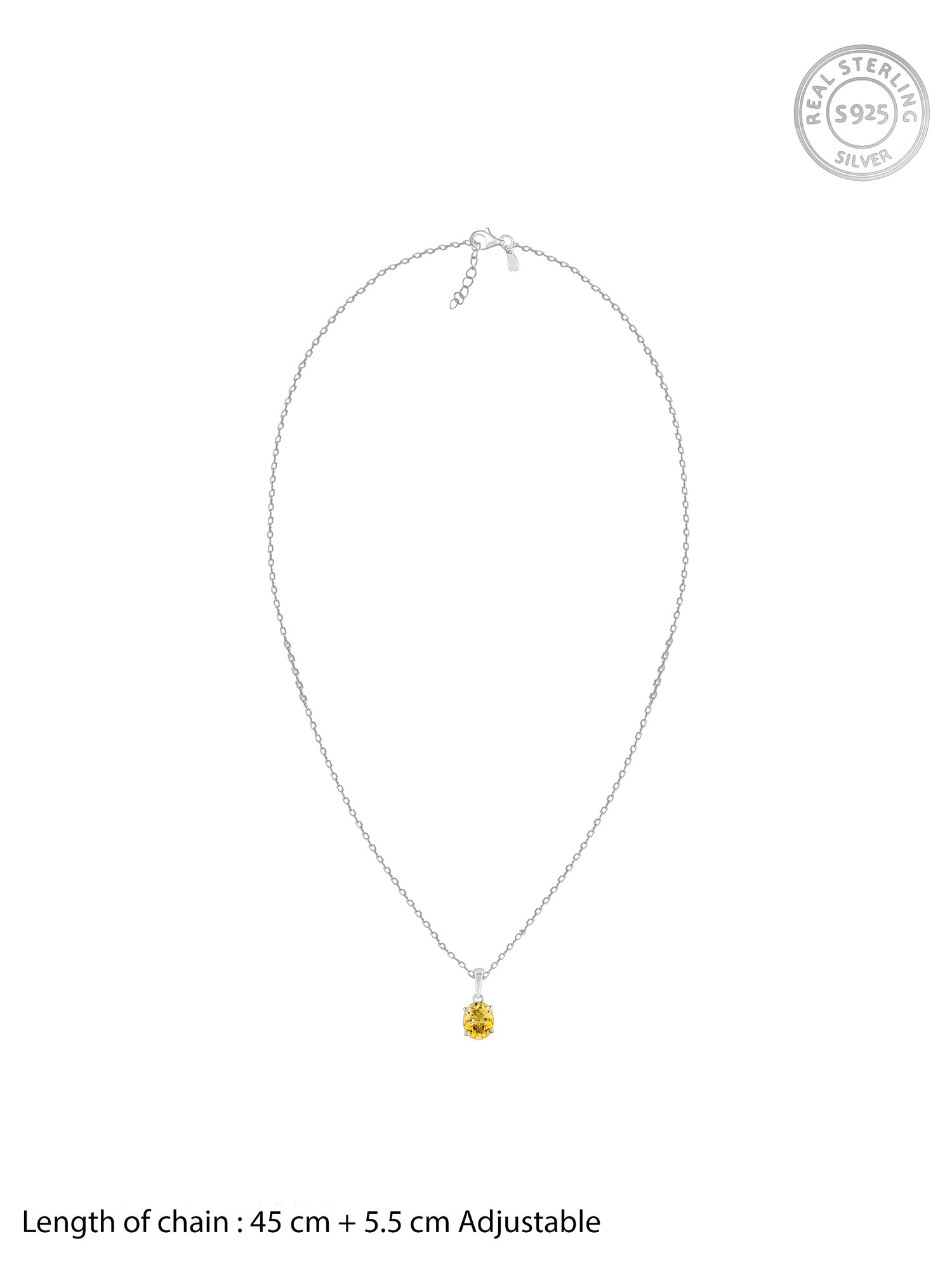 Silver Grace Citrine Pendant With Link Chain