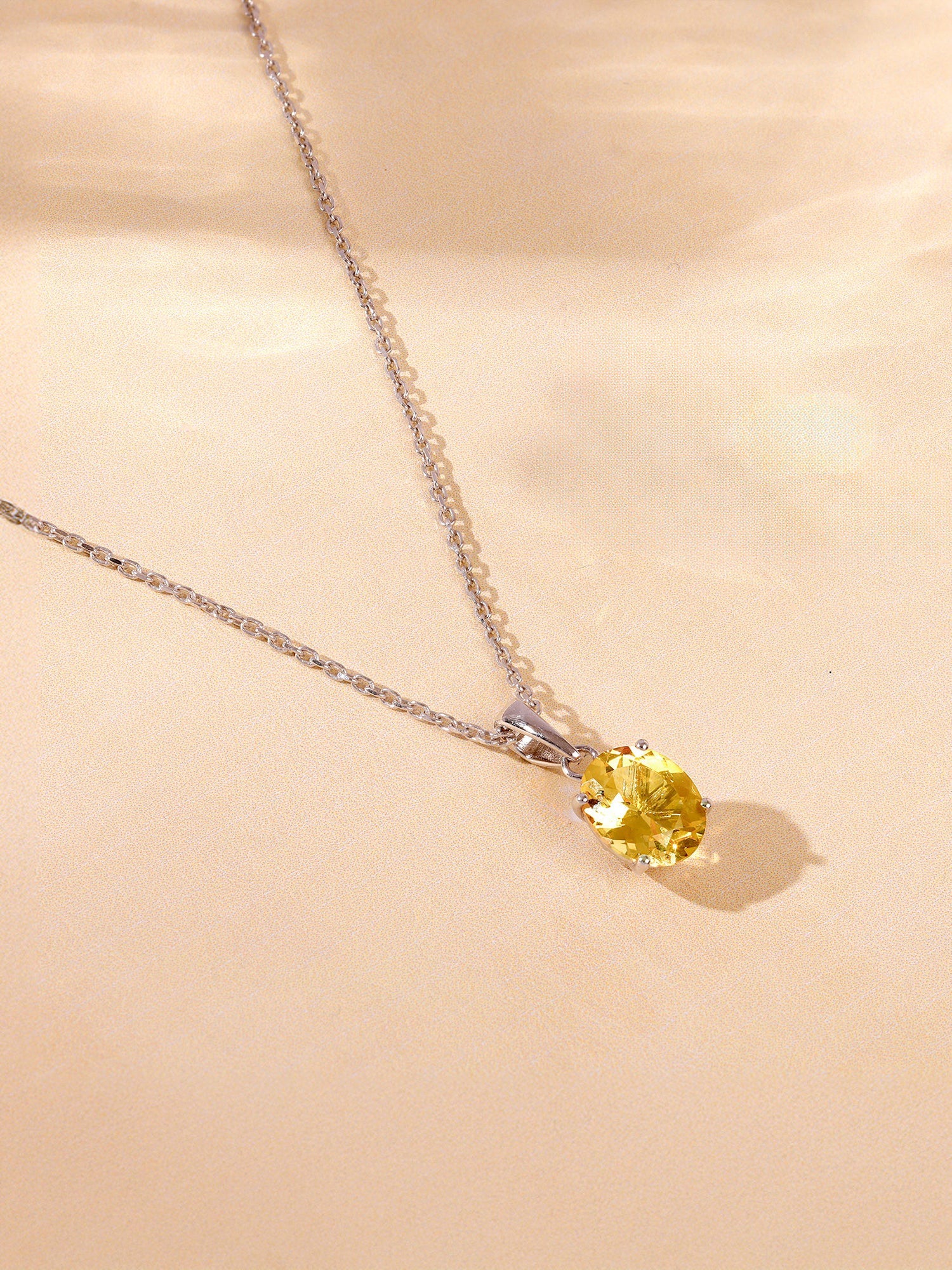 Silver Grace Citrine Pendant With Link Chain