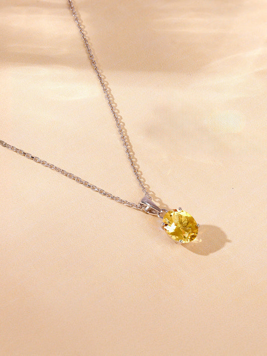 Silver Grace Citrine Pendant With Link Chain