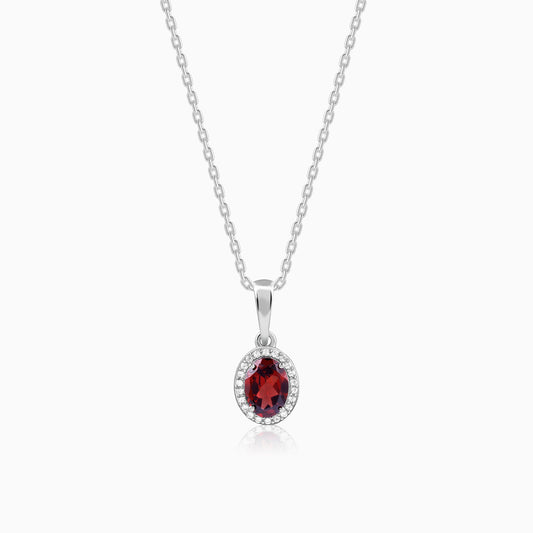 Silver Garnet Glimmer Pendant With Link Chain