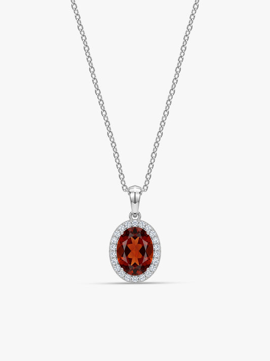 Silver Garnet Glimmer Pendant With Link Chain