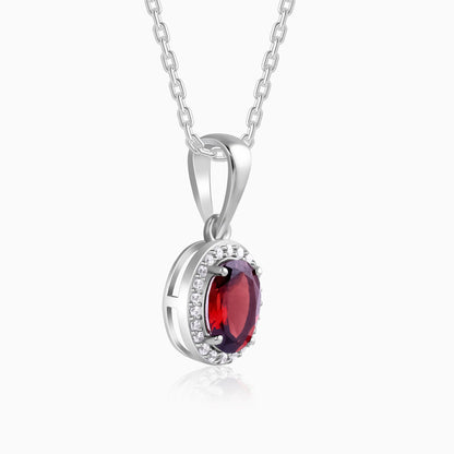 Silver Garnet Glimmer Pendant With Link Chain