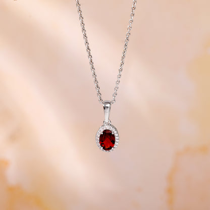 Silver Garnet Glimmer Pendant With Link Chain