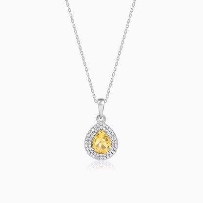 Silver Citrine Drop Pendant With Link Chain