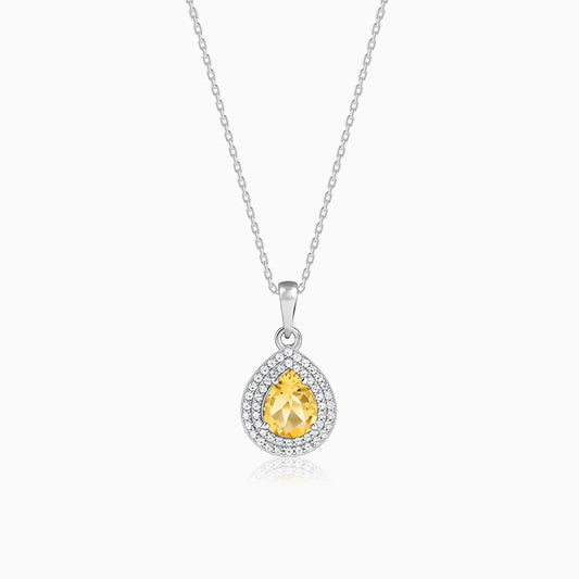 Silver Citrine Drop Pendant With Link Chain