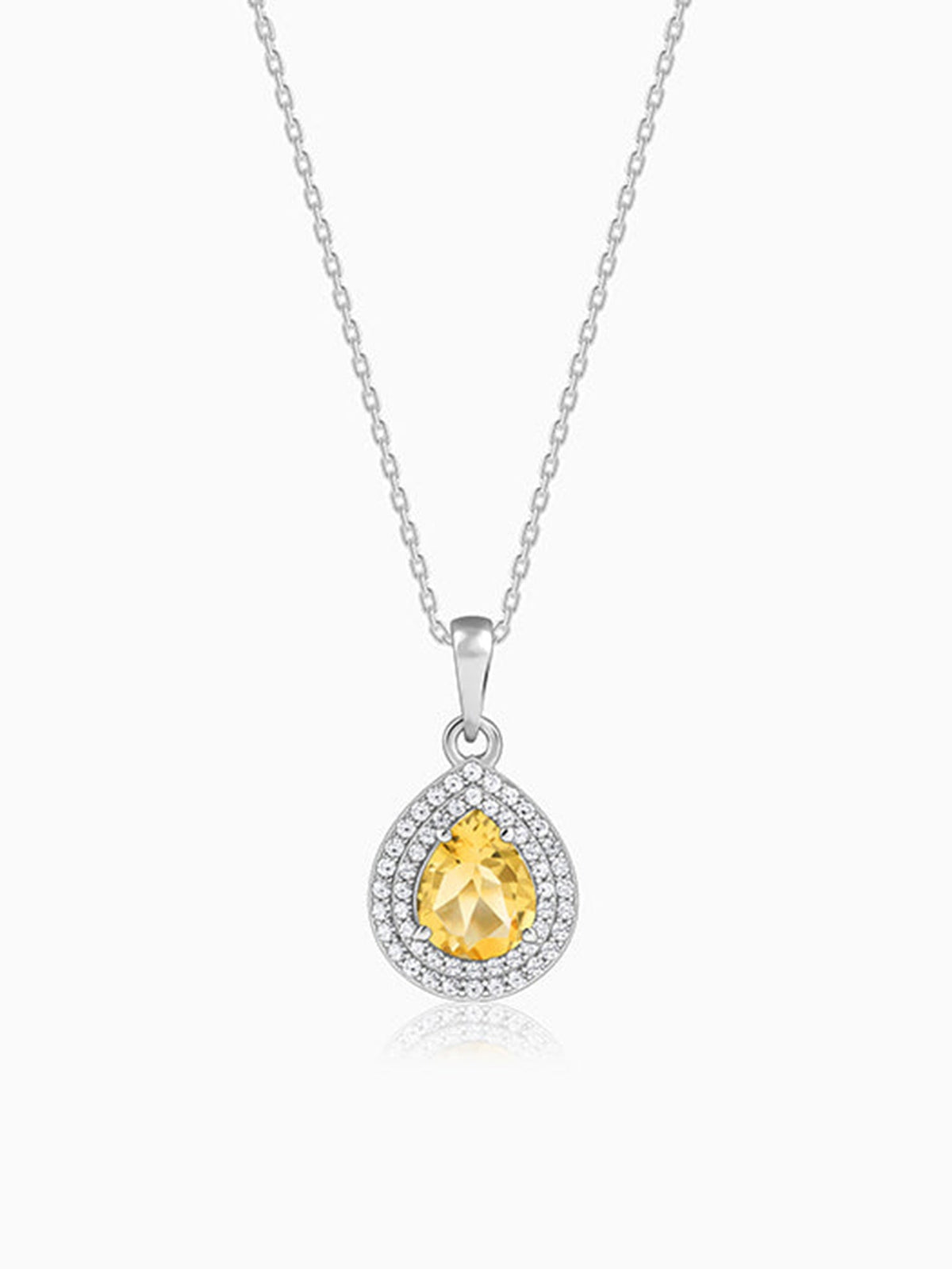 Silver Citrine Drop Pendant With Link Chain