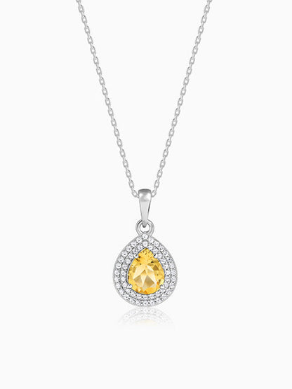 Silver Citrine Drop Pendant With Link Chain