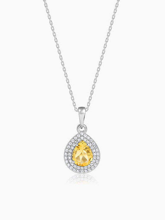 Silver Citrine Drop Pendant With Link Chain