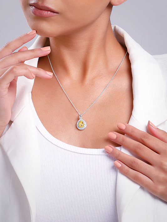 Silver Citrine Drop Pendant With Link Chain