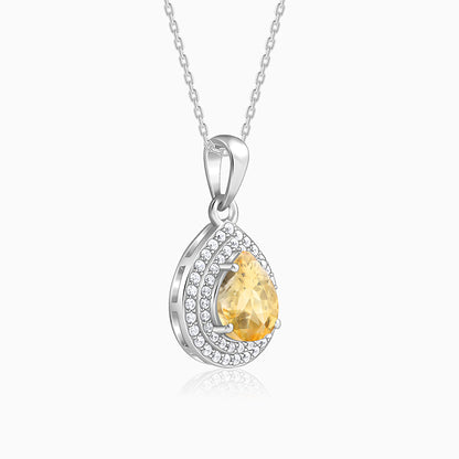 Silver Citrine Drop Pendant With Link Chain