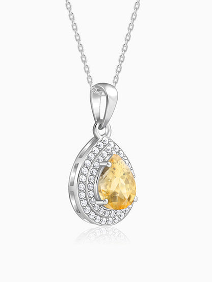 Silver Citrine Drop Pendant With Link Chain