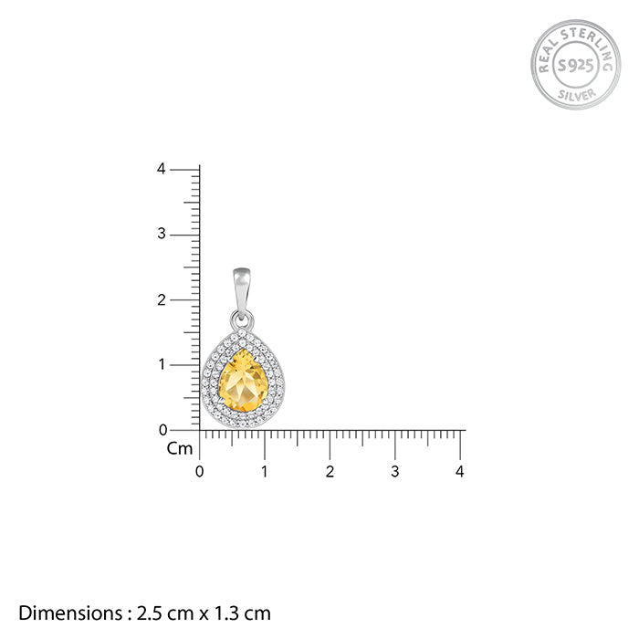 Silver Citrine Drop Pendant With Link Chain
