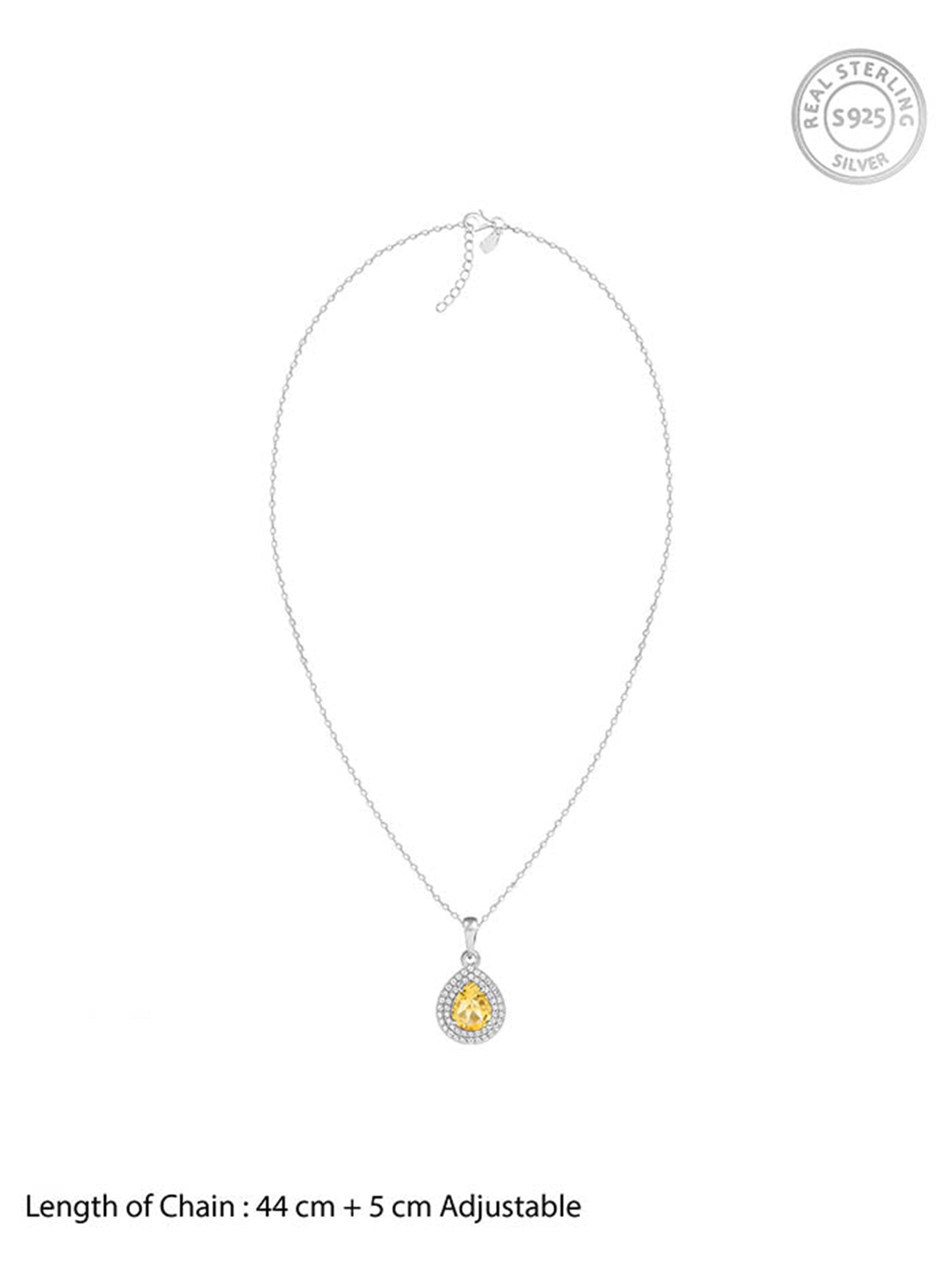 Silver Citrine Drop Pendant With Link Chain