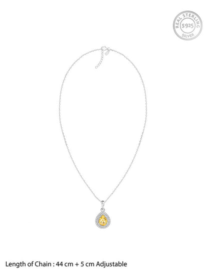 Silver Citrine Drop Pendant With Link Chain