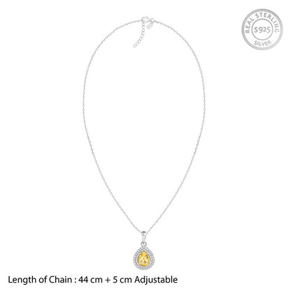 Silver Citrine Drop Pendant With Link Chain