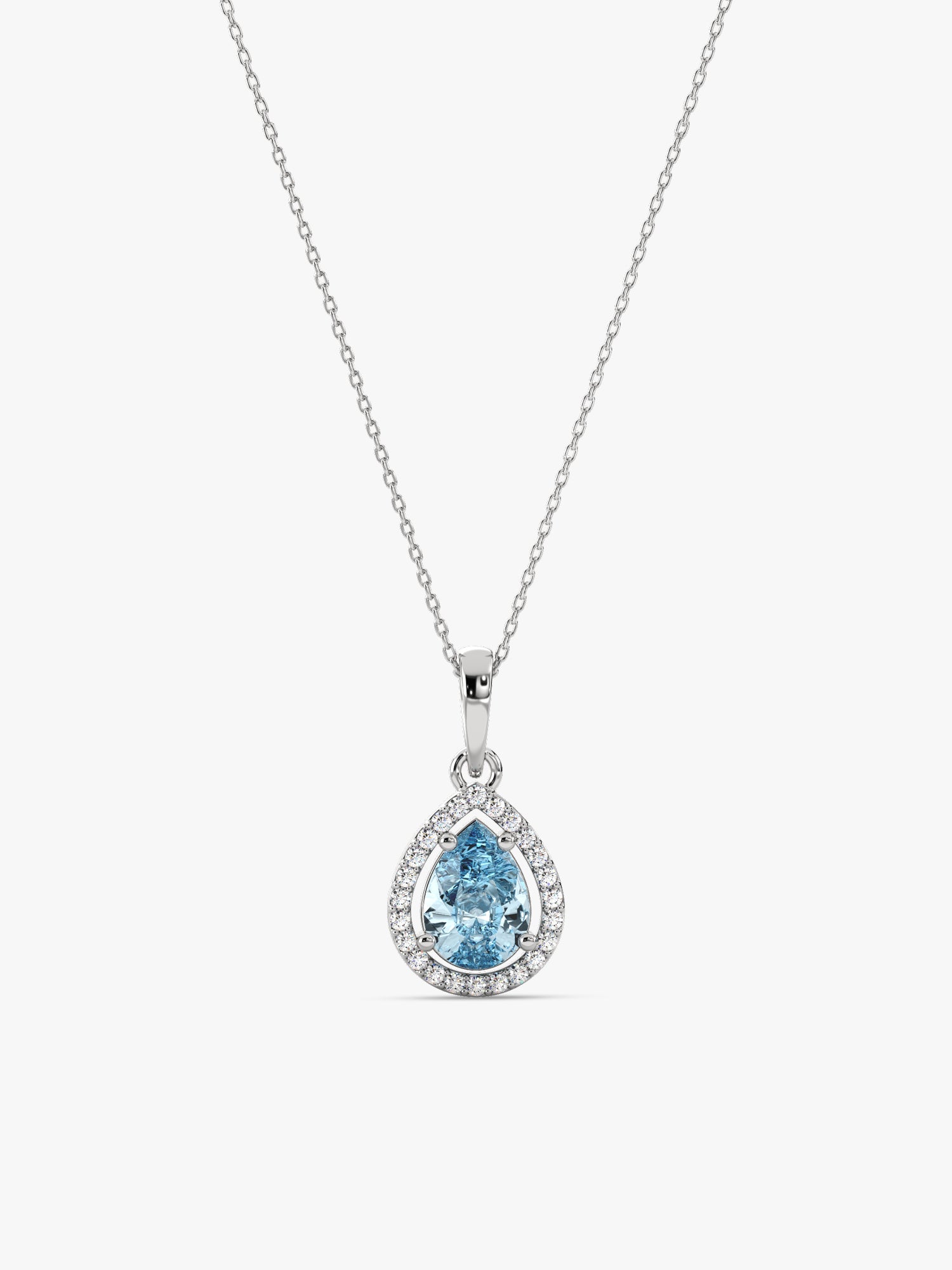 Silver Blue Topaz Pendant With Link Chain
