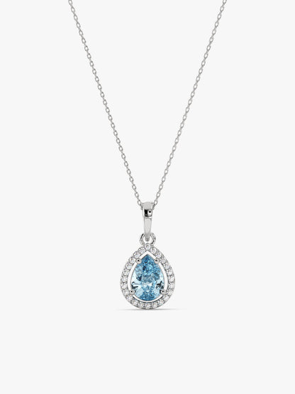 Silver Blue Topaz Pendant With Link Chain