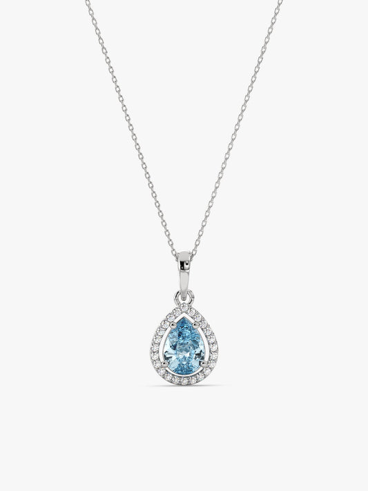 Silver Blue Topaz Pendant With Link Chain