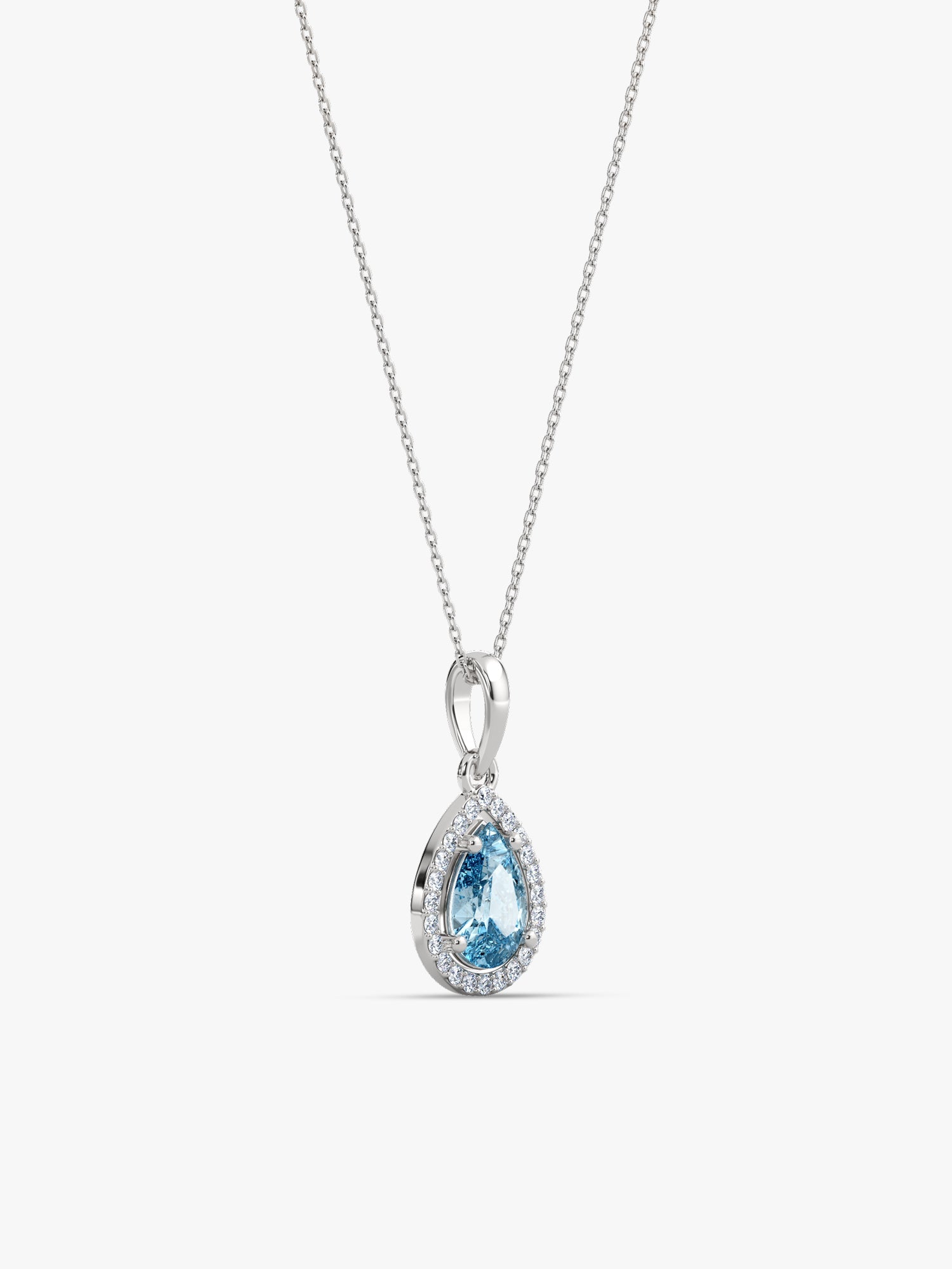 Silver Blue Topaz Pendant With Link Chain