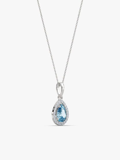 Silver Blue Topaz Pendant With Link Chain