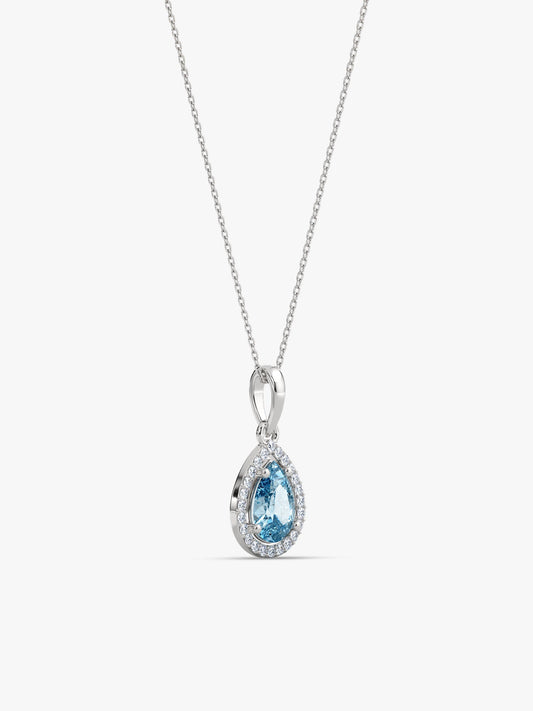 Silver Blue Topaz Pendant With Link Chain
