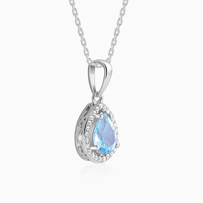 Silver Blue Topaz Pendant With Link Chain