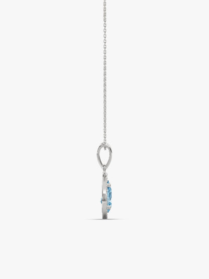 Silver Blue Topaz Pendant With Link Chain
