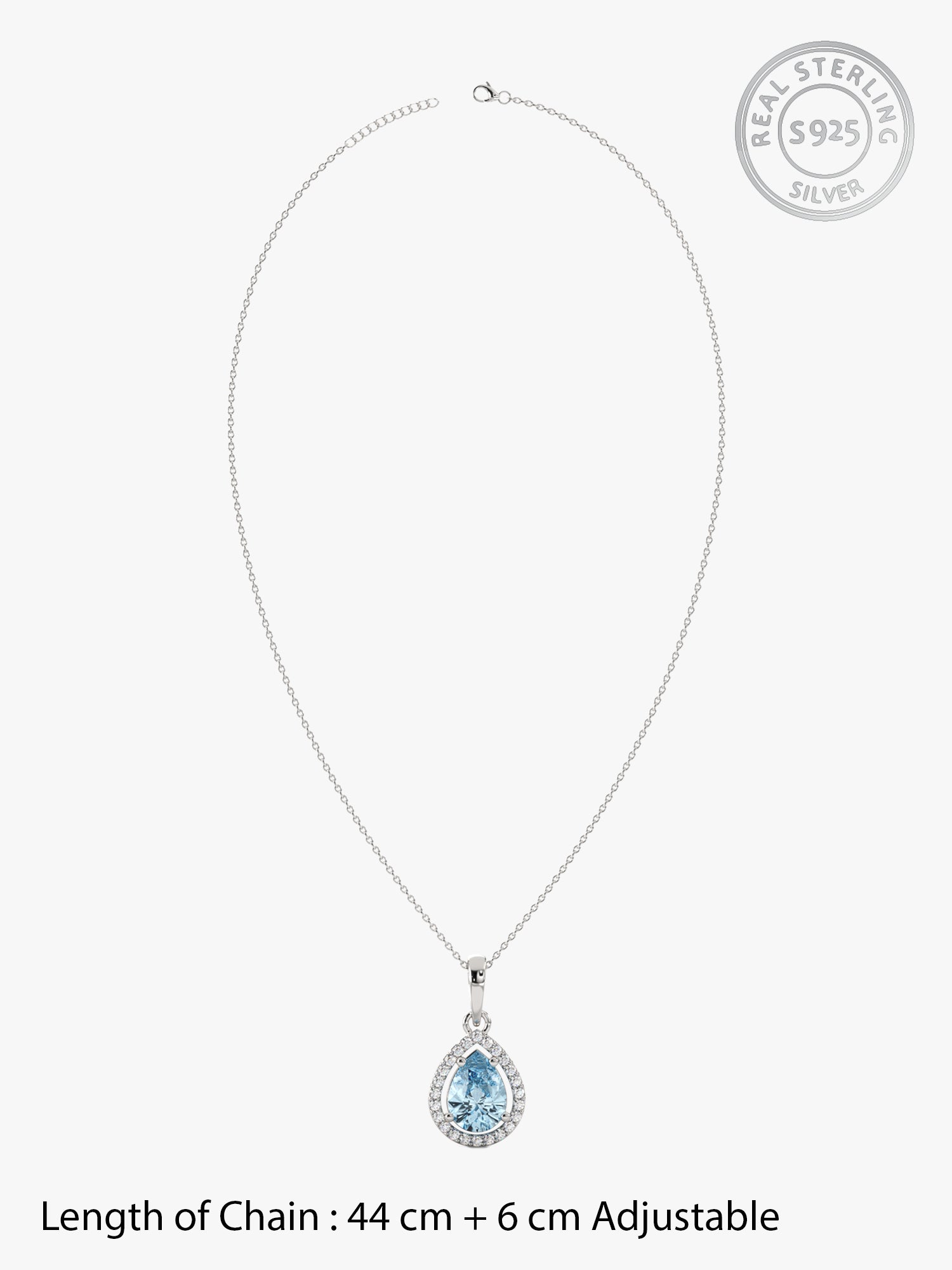 Silver Blue Topaz Pendant With Link Chain