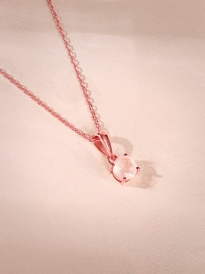 Rose Gold Rose Quartz Pendant With Link Chain