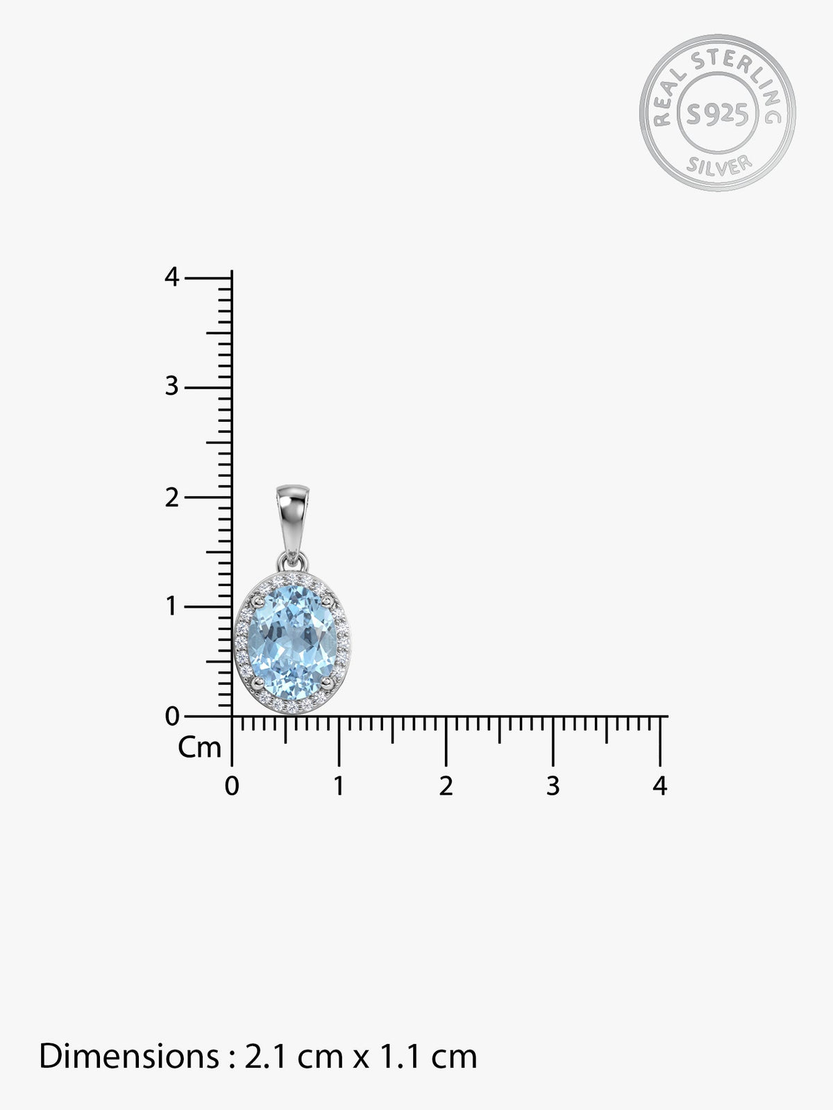 Silver Halo Blue Topaz Pendant With Link Chain