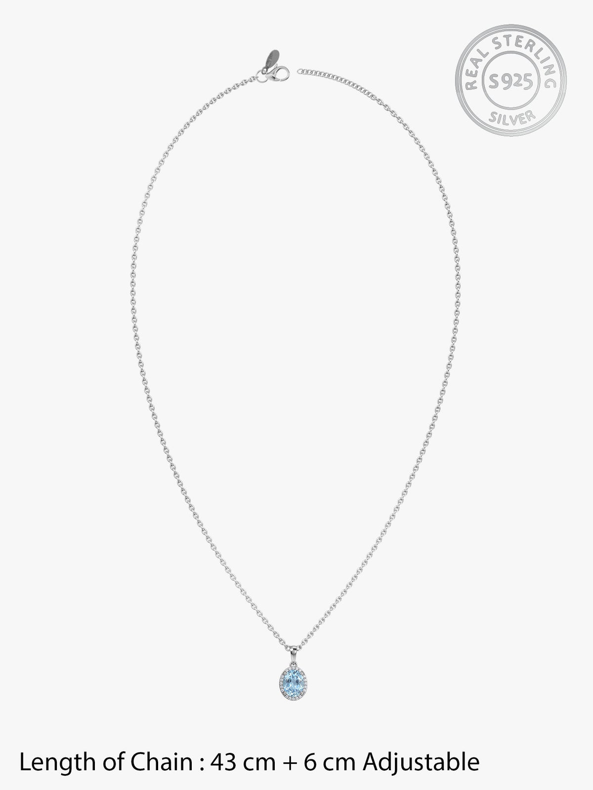 Silver Halo Blue Topaz Pendant With Link Chain