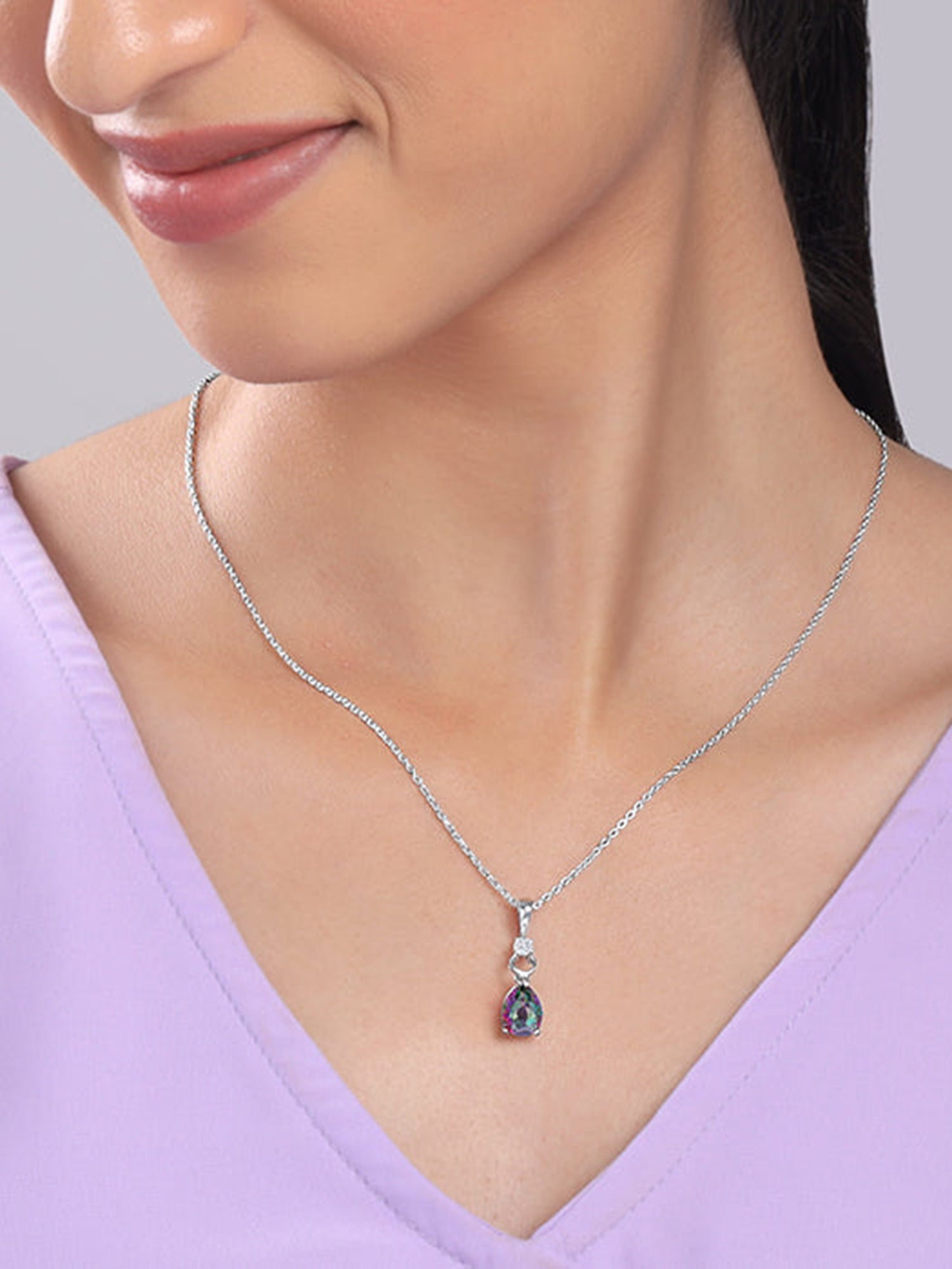 Silver Mystic Topaz Pendant With Link Chain