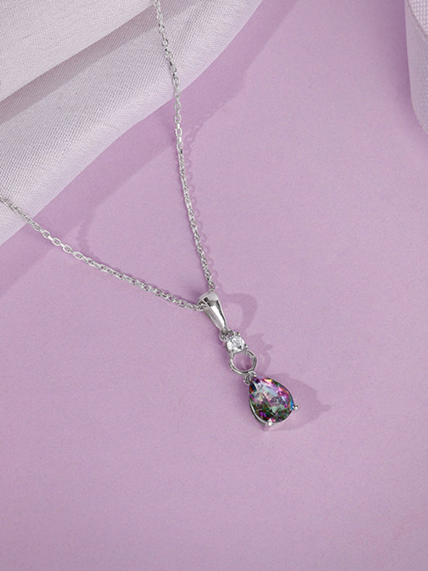 Silver Mystic Topaz Pendant With Link Chain