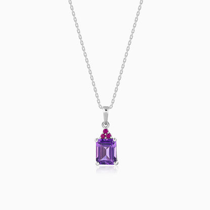 Silver Amethyst Pendant With Link Chain