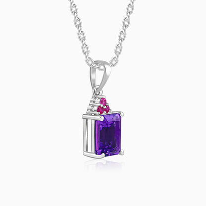 Silver Amethyst Pendant With Link Chain