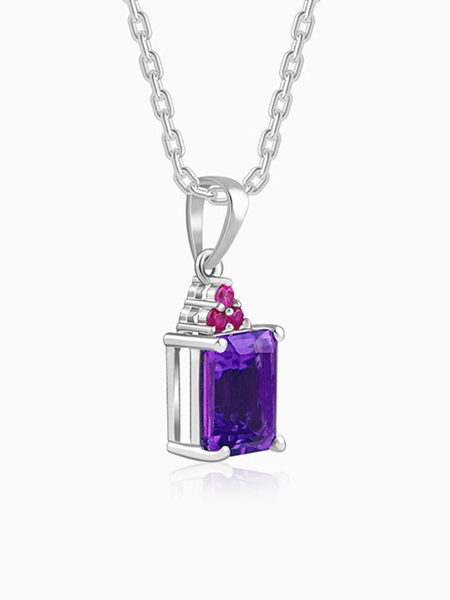 Silver Amethyst Pendant With Link Chain