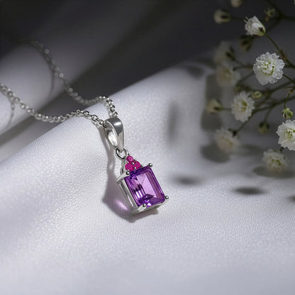 Silver Amethyst Pendant With Link Chain