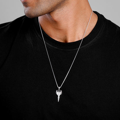 Oxidised Silver Phantom Edge Pendant With Box Chain For Him