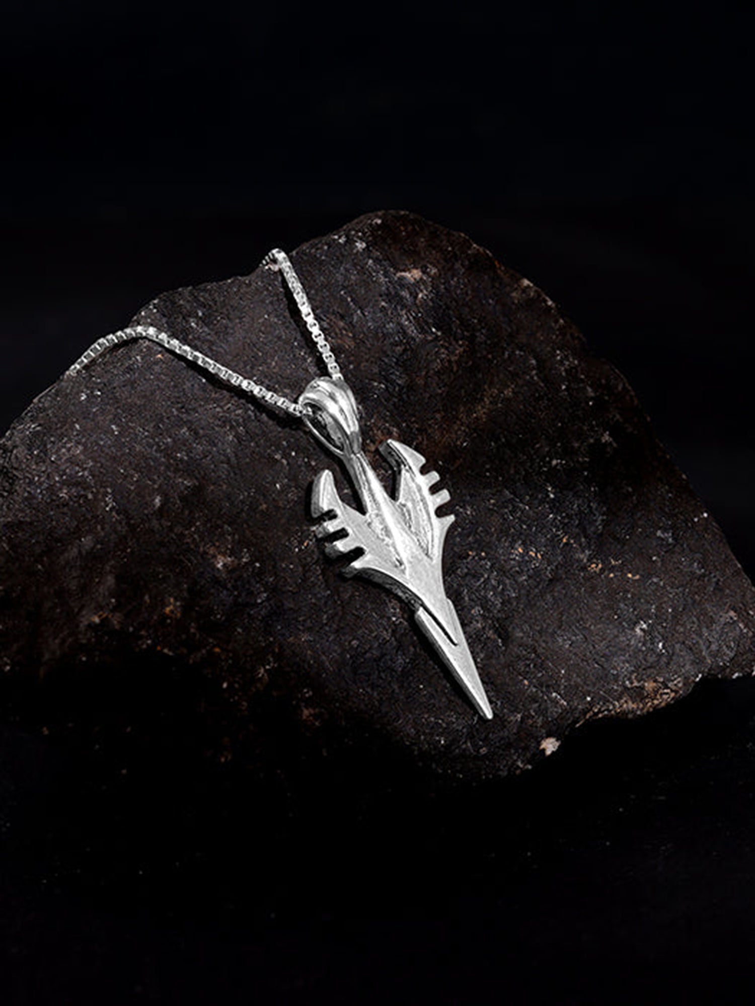 Oxidised Silver Phantom Edge Pendant With Box Chain For Him
