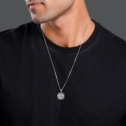 Oxidised Cyber Shard Pendant With Box Chain For Him