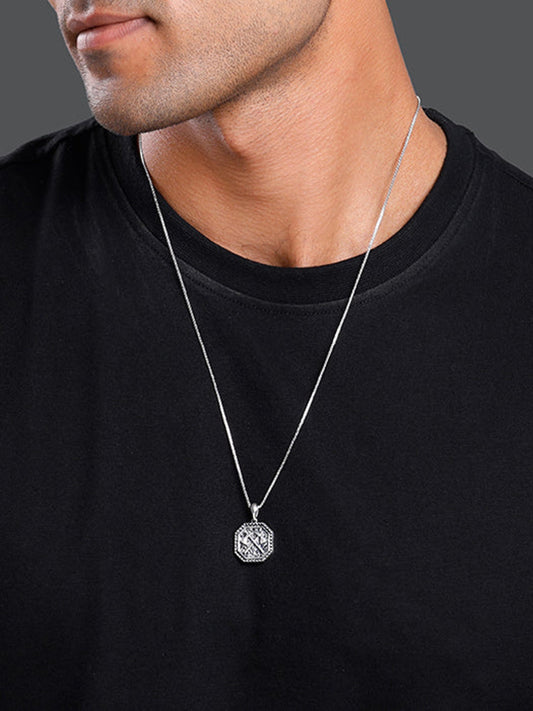 Oxidised Cyber Shard Pendant With Box Chain For Him