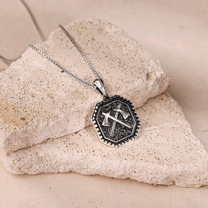 Oxidised Cyber Shard Pendant With Box Chain For Him