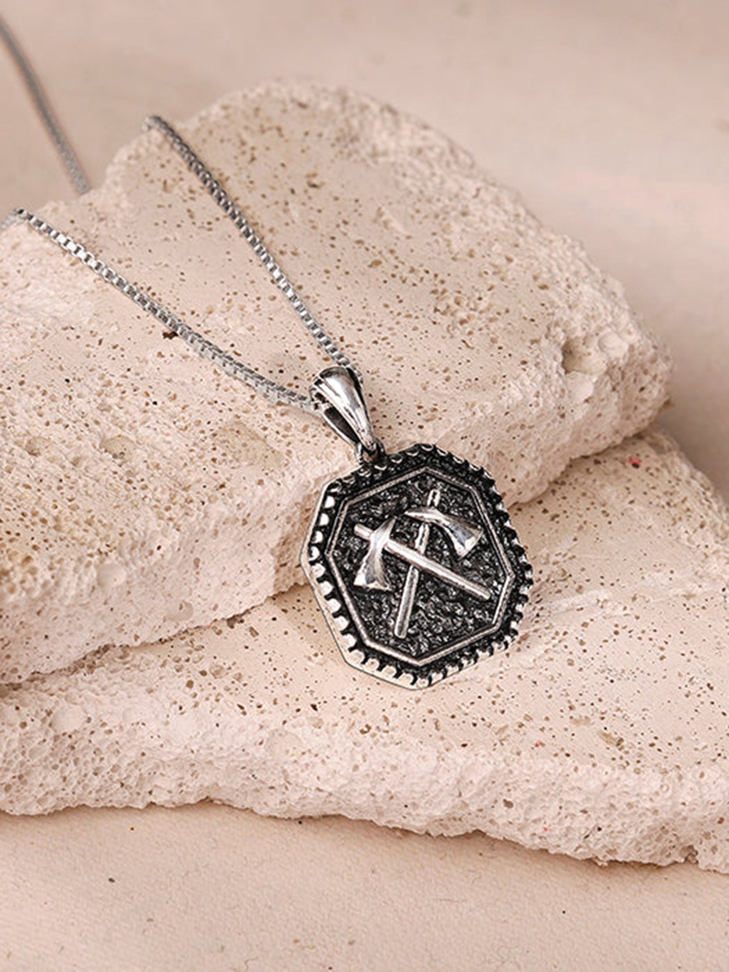 Oxidised Cyber Shard Pendant With Box Chain For Him