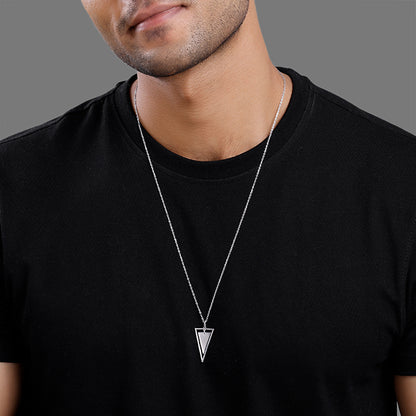 Silver Classy Triangle Pendant With Box Chain For Him