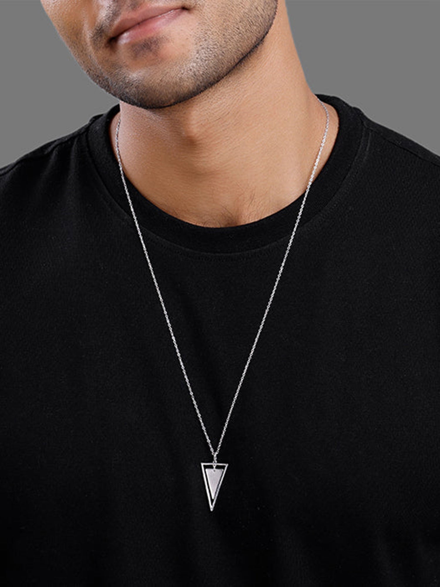Silver Classy Triangle Pendant With Box Chain For Him
