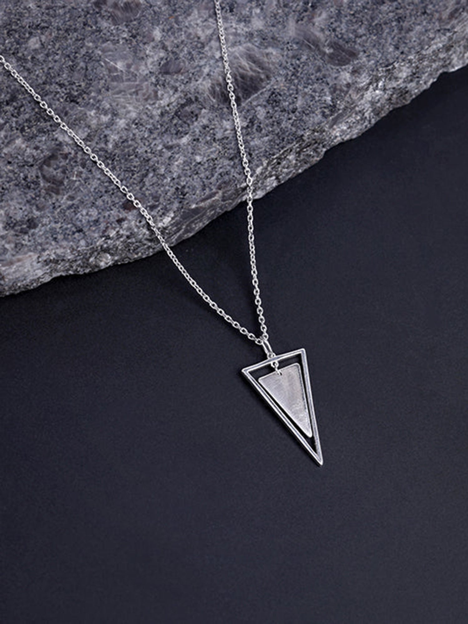 Silver Classy Triangle Pendant With Box Chain For Him