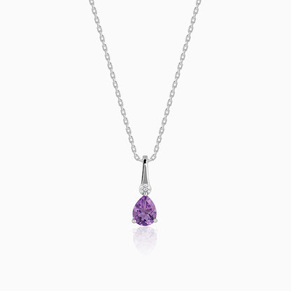 Silver Iris Pear Drop Pendant With Link Chain